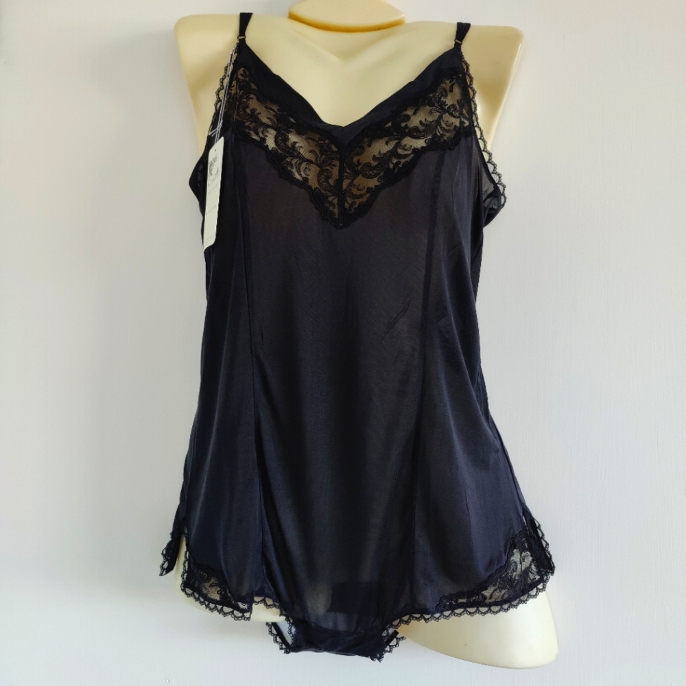 NWT Knit Silk Lingerie Romper | Knit Bodysuit/Playsuit- Black